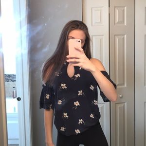 Dark blue top with white flowers